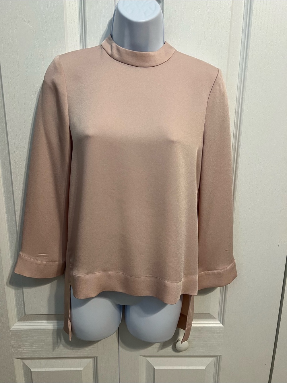 BCBGMaxAzria Blush Pink Mock-Neck Long-Sleeve Blouse